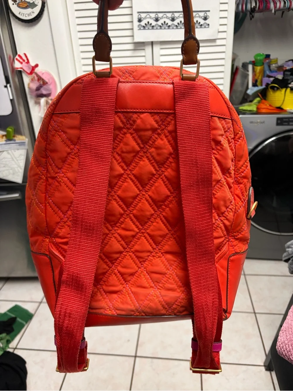 Tory Burch Orange Quilted Mini Backpack